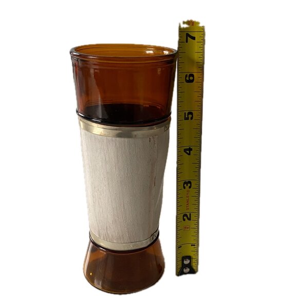 VTG Siesta Ware Tumbler Amber Glass w Walnut Wood Veneer Wrap Jacket - Picture 9 of 11